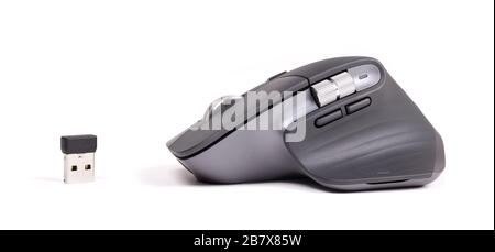 Close up wireless computer mouse, modern design, isolated on white Stock Photo