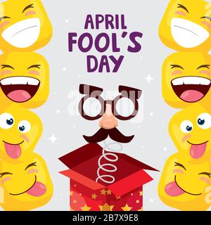 april fool day with emoticones and icons Stock Vector