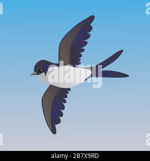 An illustration of a flying cute common house martin Stock Vector
