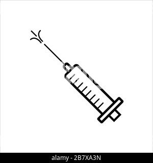 Simple outline syringe or injection vector icon. Symbol of vaccination medicine and health care Stock Vector
