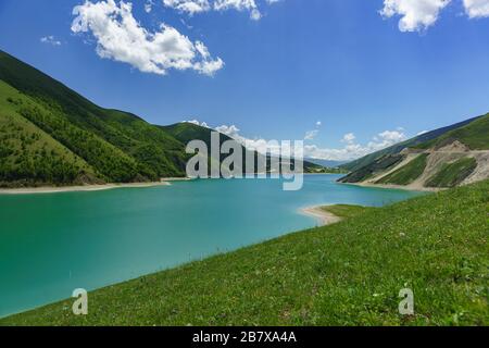 Beautiful mountain lake Kezenoi am. Sunny day in early summer. Vedensky district, Chechen Republic, Russia, North Caucasus Stock Photo