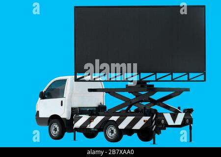 Billboard on car LED panel for sign Advertising isolated on background blue Stock Photo