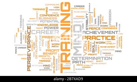 Beautiful word cloud on white background. Training text cloud concept Stock Photo