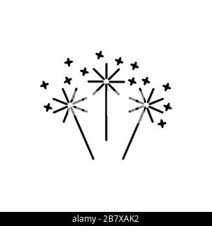 Simple outline vector icon of sparkler. Festive new year concept. Symbol for party celebration, birthday and holidays. Stock Vector