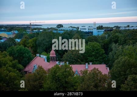 Tallinn landscape view from above the hill in late afternoon after sunset Stock Photo