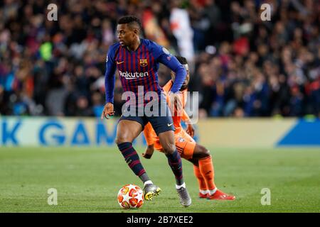 BARCELONA, SPAIN - MARCH 13:  Nelson Semedo of FC Barcelona during the UEFA Champions League round of 16, second leg football match between FC Barcelo Stock Photo