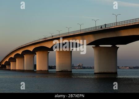 Sunrise over the John Ringling Causeway in Sarasota, Florida, USA. Stock Photo