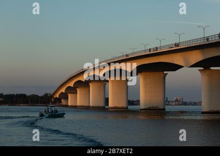 Sunrise over the John Ringling Causeway in Sarasota, Florida, USA. Stock Photo