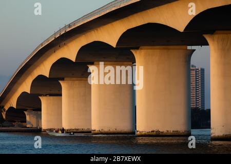 Sunrise over the John Ringling Causeway in Sarasota, Florida, USA. Stock Photo