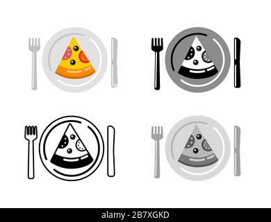 illustration of the slice of pizza salami icons set Stock Vector