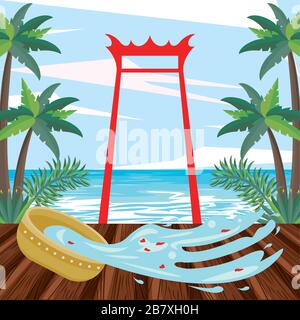 songkran celebration party with arch and water bowls Stock Vector