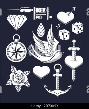 tattoo studio image artistic set icons Stock Vector