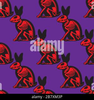 Hare is a black skeleton silhouette on a white isolated background. Vector image Stock Vector