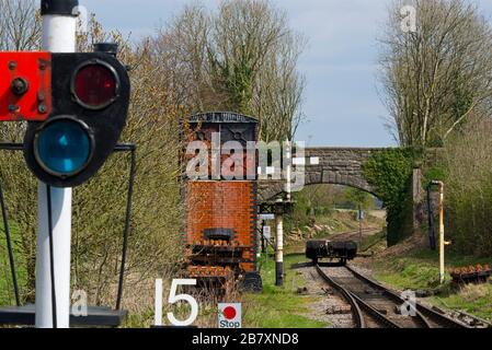 the brick built water tower at Cranmore station, near Shepton Mallet ...