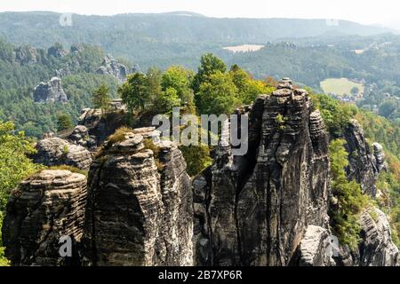 The Bastei view in Lohmen in the Elbe Sandstone Mountains, Saxon Switzerland Stock Photo