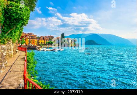 Varenna Walk of Lovers in Como lake district. Italian traditional lake village. Italy, Europe. Stock Photo