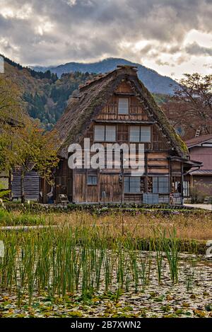 House in traditional village of Shirakawago, Gifu, Japan. Unesco World Heritage Site. Stock Photo