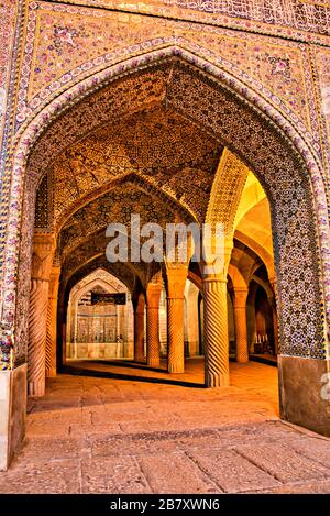 Shabestan (prayer hall) of the Vakil Mosque in Shiraz, Iran. Stock Photo