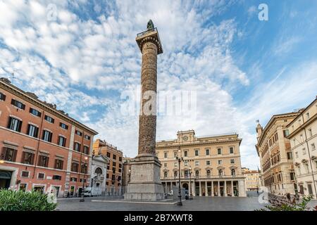 Marble Column of Marcus Aurelius in Piazza Colonna square in Rome, Italy Stock Photo