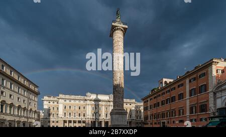 Marble Column of Marcus Aurelius in Piazza Colonna square in Rome, Italy Stock Photo