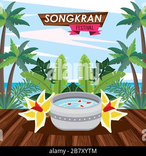 songkran celebration party with bowl water Stock Vector