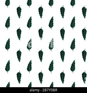 Philodendron leaf seamless pattern. Mint and black line art doodle sketch on white background. Vector illustration for greeting cards, posters, flyers, banners, wallpaper, wrapping paper, botanical design etc. EPS10 Stock Vector