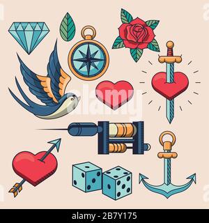 tattoo studio image artistic set icons Stock Vector