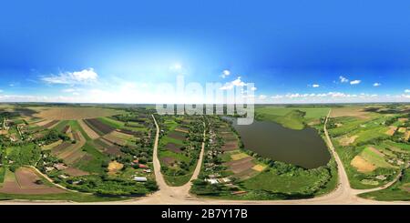 360 degree panoramic view of Beautiful bright landscape photography with drone on a spring day