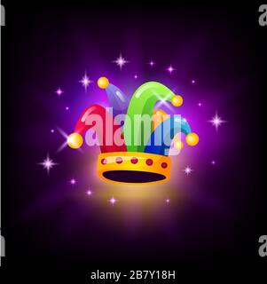 Colorful jester cap with bells icon for slot machine Stock Vector