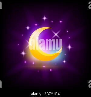 Night crescent Moon symbol, crescent icon for slot machine screen Stock Vector
