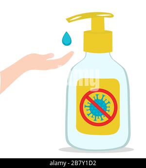 Hand sanitizers kill most bacteria, fungi and stop some viruses such as coronavirus. Hygiene product. Covid-19 spread prevention. Vector illustration Stock Vector