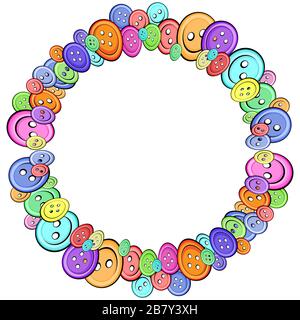Set of multi-colored buttons for clothes of different sizes. Vector illustration - isolate on a white background. Round frame Stock Vector