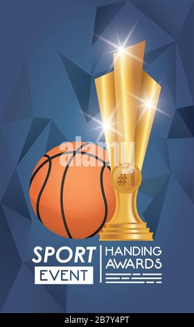 basketball sport balloon and trophy Stock Vector