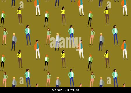 People seamless pattern with set of flat characters, men, women. Stock Vector
