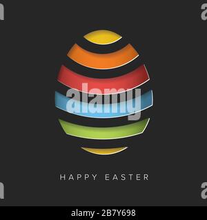 Vector retro Paper card / poster with striped easter eggs - papercut effect on dark background Stock Vector