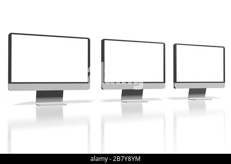 3D modern computer monitors - isolated on white background Stock Photo