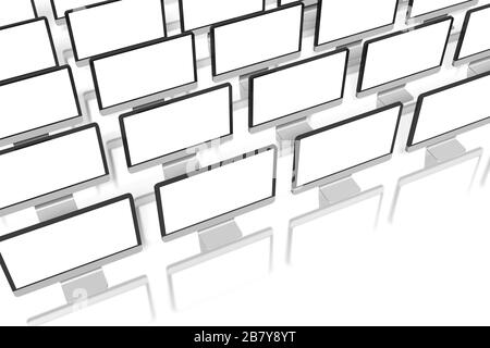 3D modern computer monitors - isolated on white background Stock Photo