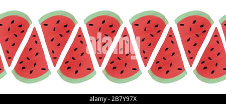 Watermelon seamless vector border. Summer fruit repeating pattern. Stock Vector