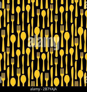 Abstract Seamless Pattern with tableware forks spoons and knives. Vector Illustration Stock Vector