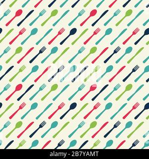 Abstract Seamless Pattern with tableware forks spoons and knives. Vector Illustration Stock Vector