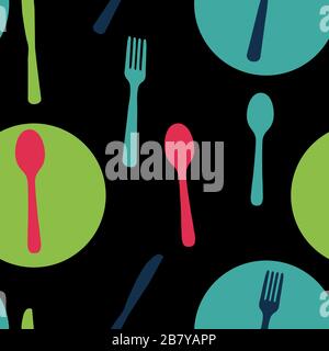 Abstract Seamless Pattern with tableware forks spoons and knives. Vector Illustration Stock Vector