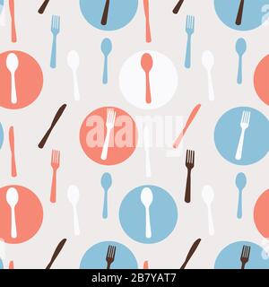 Abstract Seamless Pattern with tableware forks spoons and knives. Vector Illustration Stock Vector