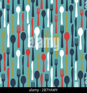 Abstract Seamless Pattern with tableware forks spoons and knives. Vector Illustration Stock Vector
