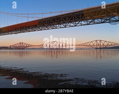 dh Rail Road Bridges RIVER FORTH FORTH BRIDGE Scottish two bridges across river Forth Scotland uk Stock Photo