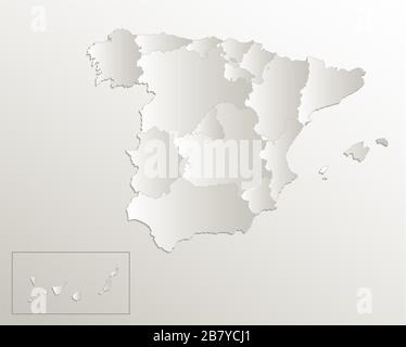 Spain map administrative division, separates regions, card paper 3D natural blank Stock Photo