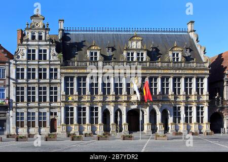Facade of the beautiful Cloth Hall (1610) of Tournai, Belgium Stock Photo