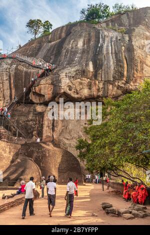 Sigiriya or Sinhagiri (Lion Rock in Sinhalese) is an ancient rock fortress located in the northern Matale District near the town of Dambulla in the Ce Stock Photo