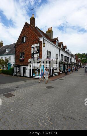 A view of Harvey's brewery shop on Cliffe high street in Lewes, Sussex, UK Stock Photo