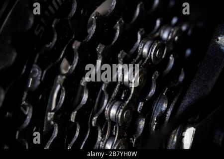 Close up of bicycle gears and chain Stock Photo