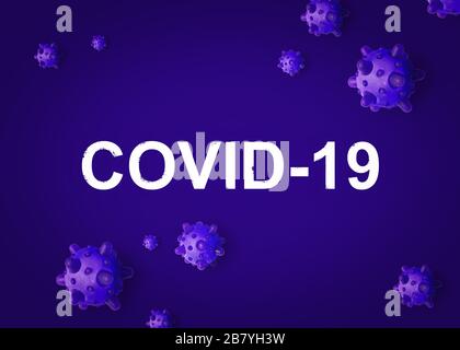 COVID-19 coronavirus concept, 3d illustration. COVID-19 disease theme on blue background. New SARS-CoV-2 corona virus global outbreak. Banner with COV Stock Photo